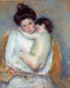 Baby Lying on His Mother's Lap, Reaching to Hold a Scarf