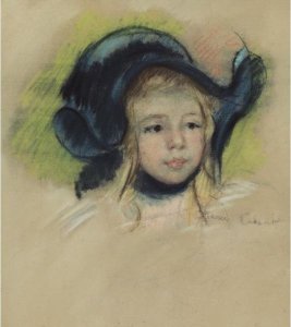 Head Of Simone In A Green Bonnet With Wavy Brim