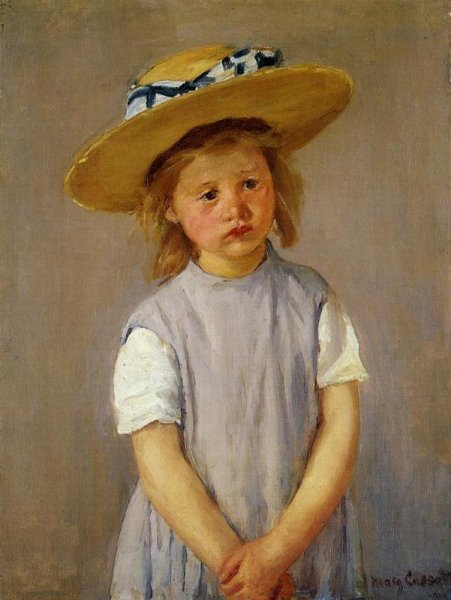 Little Girl In A Big Straw Hat And A Pinnafore