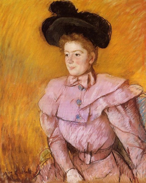 Woman In A Black Hat And A Raspberry Pink Costume